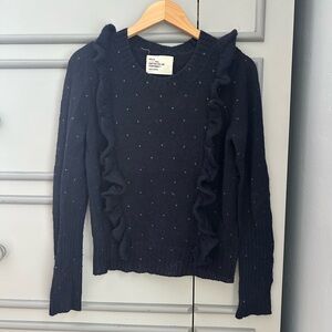 Leon & Harper navy wool dotted Ruffled Sweater